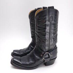 Sheplers Mens Vintage Black Leather Eagle Stitched Harness Boots 9 EE‎ Cowboy